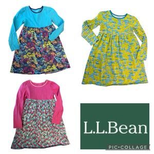 L.L. Bean cotton long sleeved dress bundle of 3 butterfly’s owls aged 8 & 10